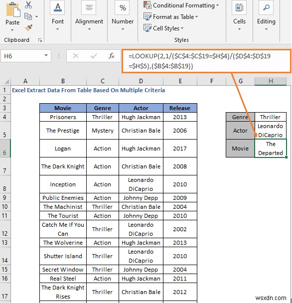 Cách trích xuất dữ liệu từ bảng dựa trên nhiều tiêu chí trong Excel