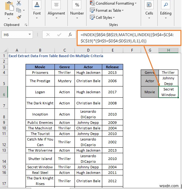 Cách trích xuất dữ liệu từ bảng dựa trên nhiều tiêu chí trong Excel