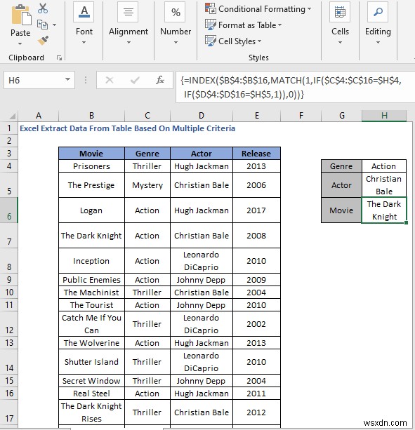 Cách trích xuất dữ liệu từ bảng dựa trên nhiều tiêu chí trong Excel
