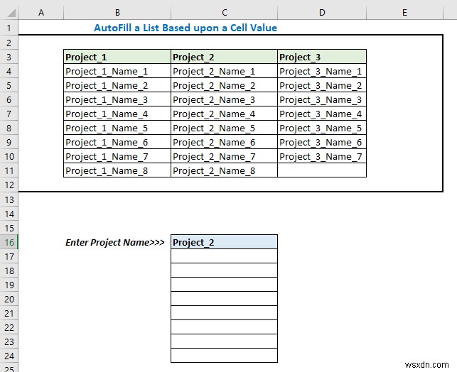 Cách điền danh sách dựa trên giá trị ô trong Excel (6 cách)