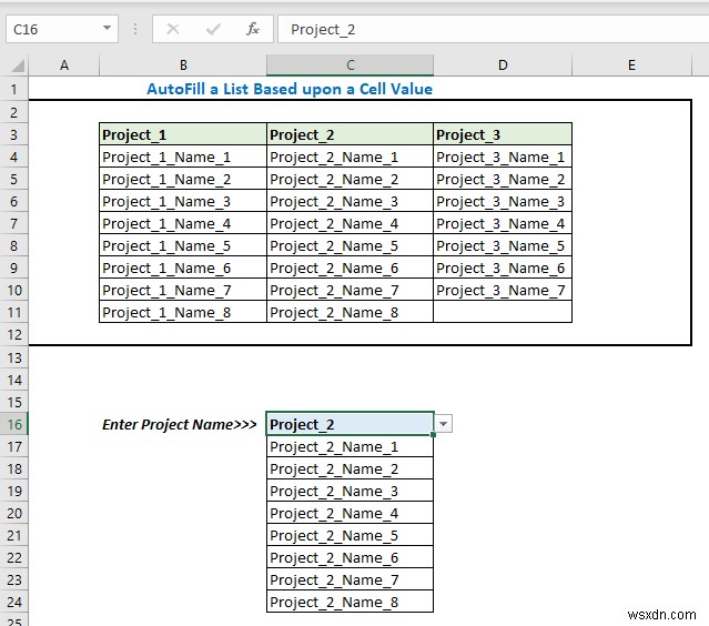 Cách điền danh sách dựa trên giá trị ô trong Excel (6 cách)