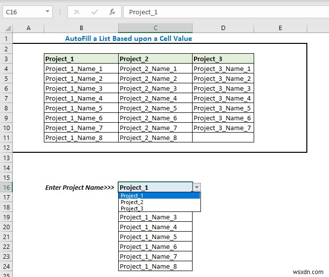 Cách điền danh sách dựa trên giá trị ô trong Excel (6 cách)