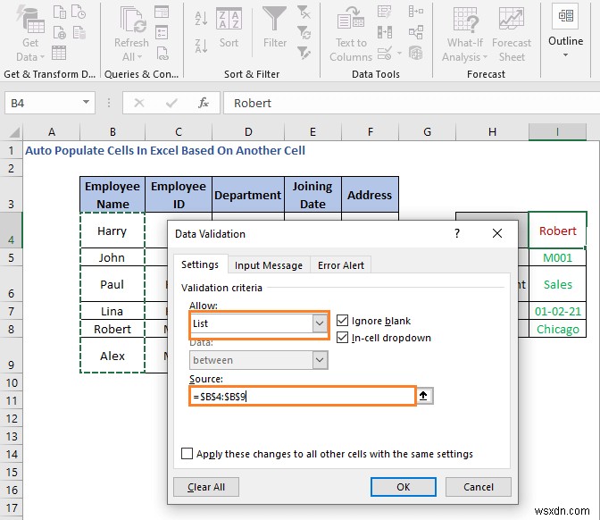 Cách tự động điền ô trong Excel dựa trên ô khác