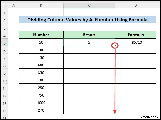 Công thức phân chia trong Excel cho nhiều ô (5 ví dụ phù hợp)