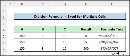 Công thức phân chia trong Excel cho nhiều ô (5 ví dụ phù hợp)