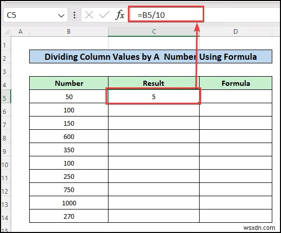 Công thức phân chia trong Excel cho nhiều ô (5 ví dụ phù hợp)