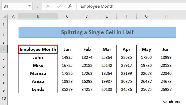 Cách tách một ô thành một nửa trong Excel