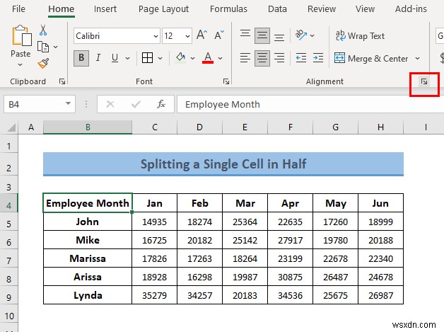 Cách tách một ô thành một nửa trong Excel