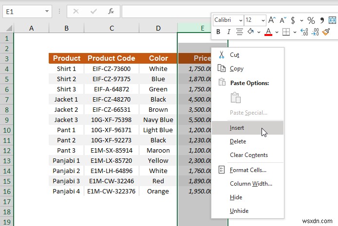 Cách chèn cột trong Excel (5 phương pháp nhanh)