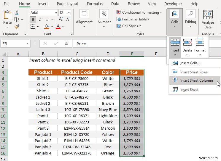 Cách chèn cột trong Excel (5 phương pháp nhanh)