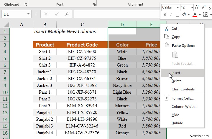 Cách chèn cột trong Excel (5 phương pháp nhanh)