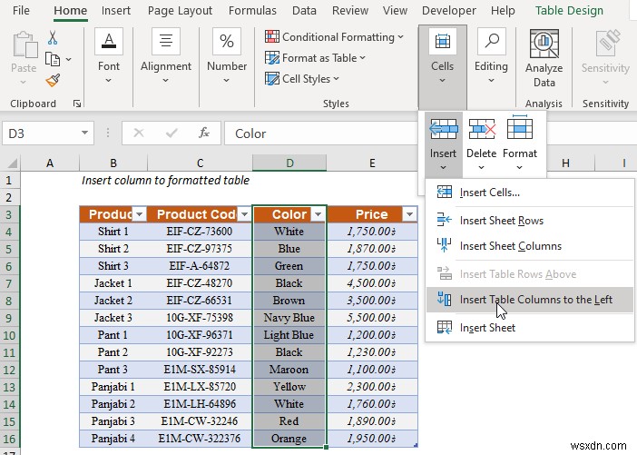 Cách chèn cột trong Excel (5 phương pháp nhanh)