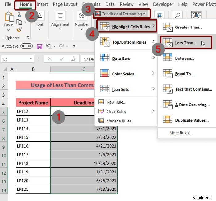 Áp dụng định dạng có điều kiện cho ngày quá hạn trong Excel (3 cách)