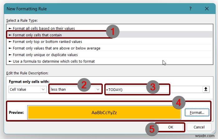 Áp dụng định dạng có điều kiện cho ngày quá hạn trong Excel (3 cách)