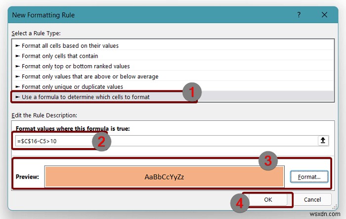 Áp dụng định dạng có điều kiện cho ngày quá hạn trong Excel (3 cách)