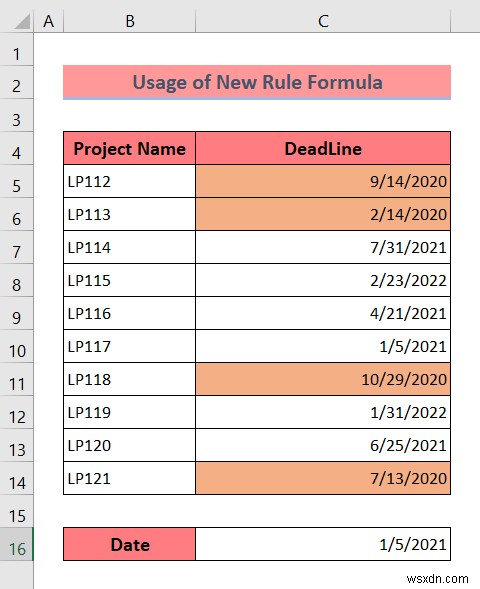 Áp dụng định dạng có điều kiện cho ngày quá hạn trong Excel (3 cách)