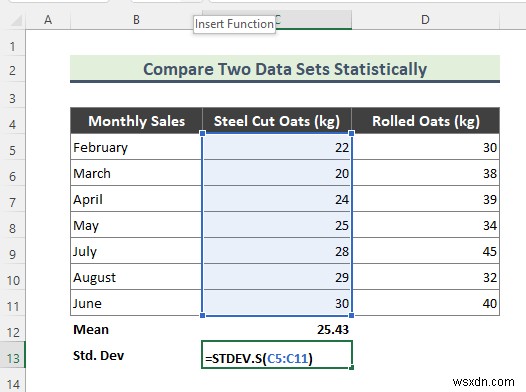 So sánh thống kê của hai tập dữ liệu Excel