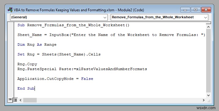 VBA để loại bỏ công thức trong Excel Giữ giá trị và định dạng