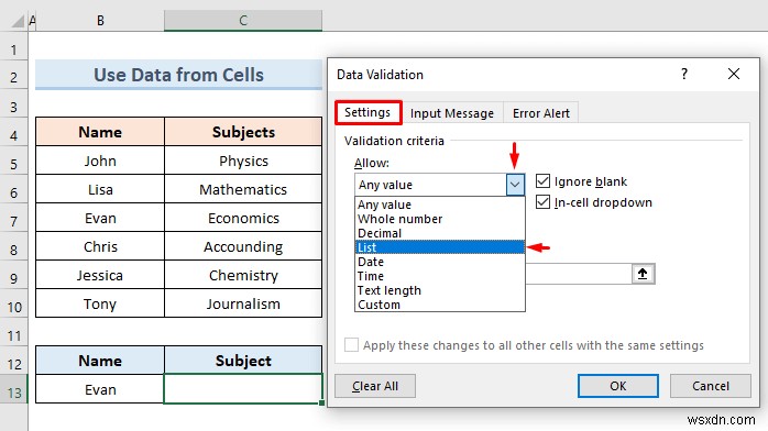 Tạo danh sách thả xuống của Excel từ bảng (5 ví dụ)