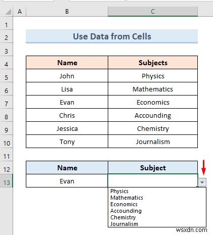 Tạo danh sách thả xuống của Excel từ bảng (5 ví dụ)