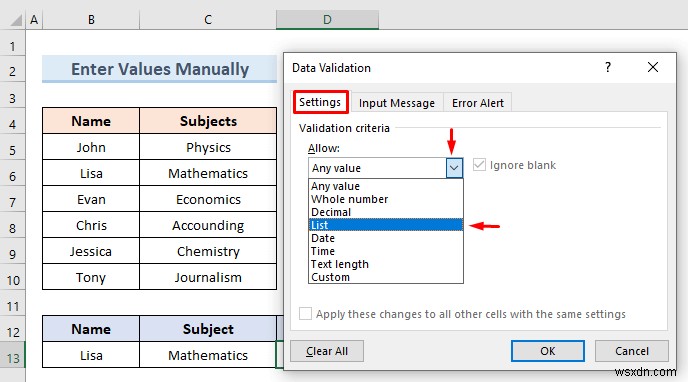 Tạo danh sách thả xuống của Excel từ bảng (5 ví dụ)