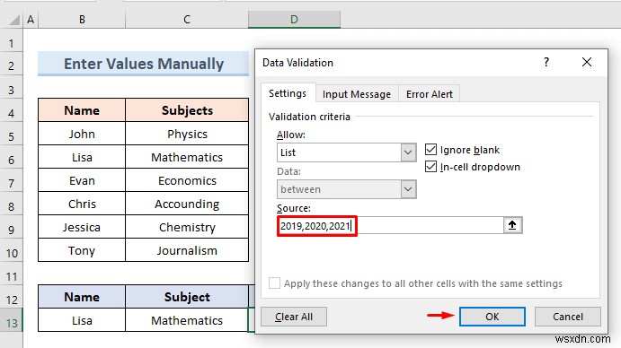 Tạo danh sách thả xuống của Excel từ bảng (5 ví dụ)