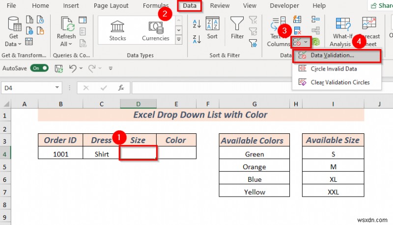 Cách tạo danh sách thả xuống trong Excel với màu (2 cách)