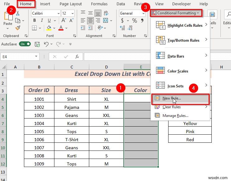 Cách tạo danh sách thả xuống trong Excel với màu (2 cách)