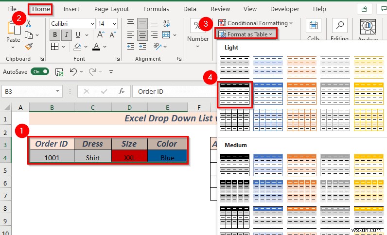 Cách tạo danh sách thả xuống trong Excel với màu (2 cách)