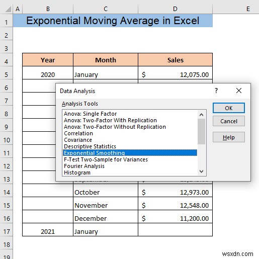 Cách tính trung bình trượt theo cấp số nhân trong Excel