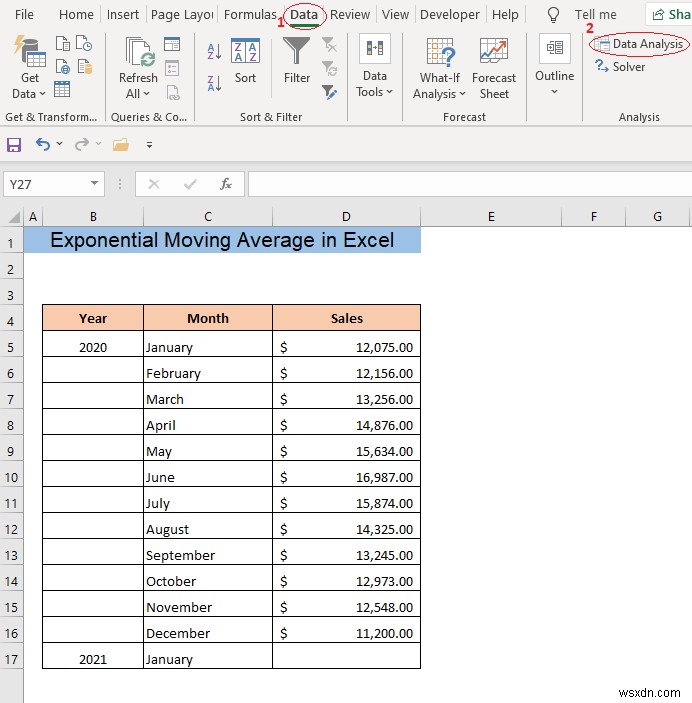 Cách tính trung bình trượt theo cấp số nhân trong Excel