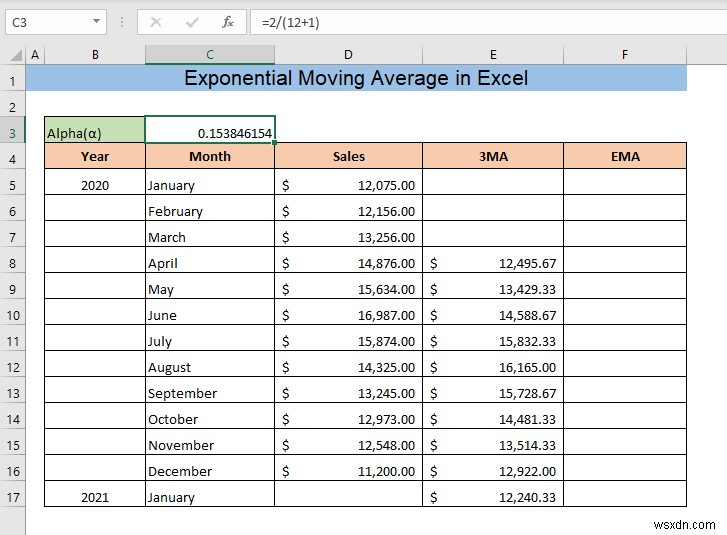 Cách tính trung bình trượt theo cấp số nhân trong Excel