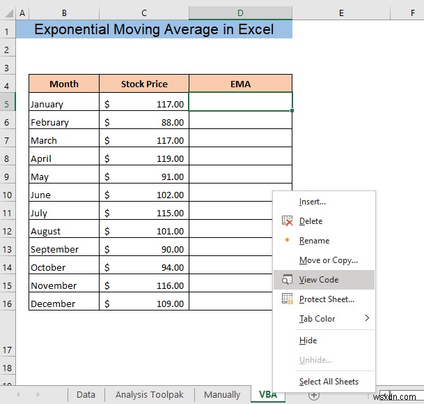 Cách tính trung bình trượt theo cấp số nhân trong Excel