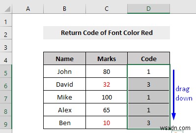 VBA để kiểm tra xem màu phông chữ là đỏ thì trả về kết quả trong Excel