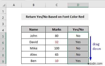 VBA để kiểm tra xem màu phông chữ là đỏ thì trả về kết quả trong Excel