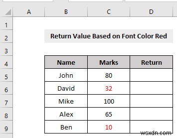 VBA để kiểm tra xem màu phông chữ là đỏ thì trả về kết quả trong Excel