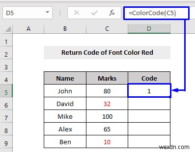 VBA để kiểm tra xem màu phông chữ là đỏ thì trả về kết quả trong Excel