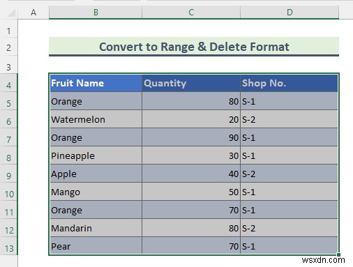 Cách xóa định dạng dưới dạng bảng trong Excel