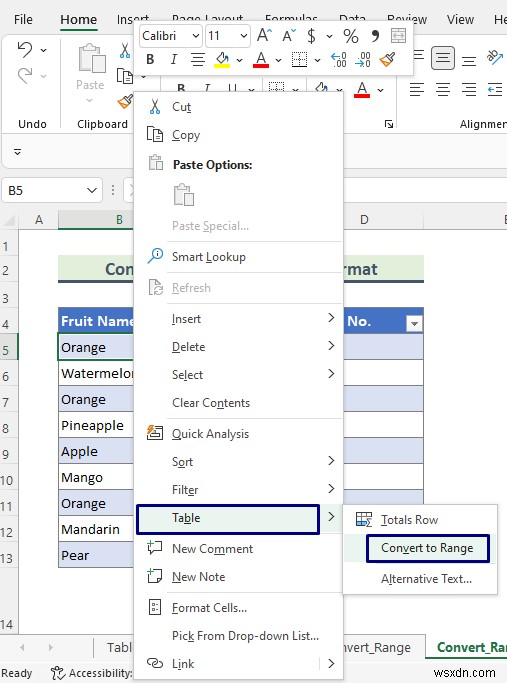 Cách xóa định dạng dưới dạng bảng trong Excel