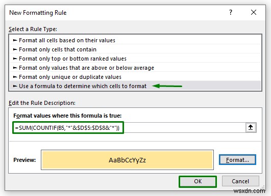 Đánh dấu ô chứa văn bản từ danh sách trong Excel (7 cách dễ dàng)