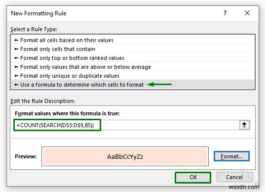 Đánh dấu ô chứa văn bản từ danh sách trong Excel (7 cách dễ dàng)