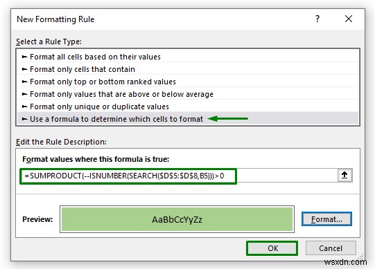 Đánh dấu ô chứa văn bản từ danh sách trong Excel (7 cách dễ dàng)