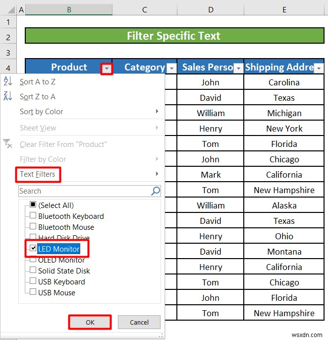 Cách sử dụng bộ lọc văn bản trong Excel (5 ví dụ)