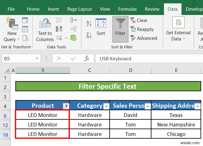 Cách sử dụng bộ lọc văn bản trong Excel (5 ví dụ)