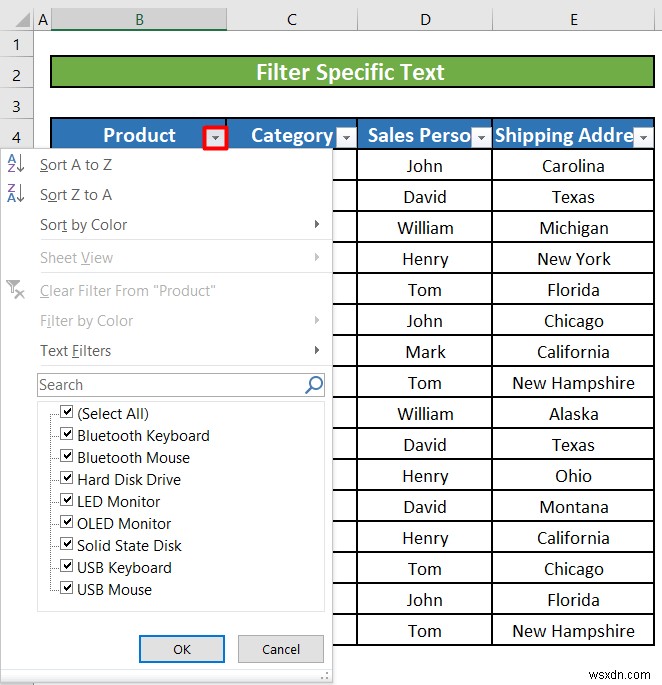 Cách sử dụng bộ lọc văn bản trong Excel (5 ví dụ)