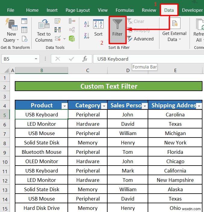 Cách sử dụng bộ lọc văn bản trong Excel (5 ví dụ)