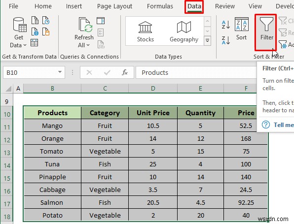 Cách lọc dữ liệu theo chiều ngang trong Excel (3 phương pháp)