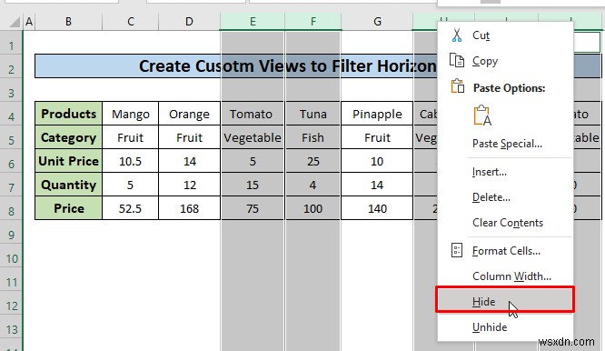 Cách lọc dữ liệu theo chiều ngang trong Excel (3 phương pháp)