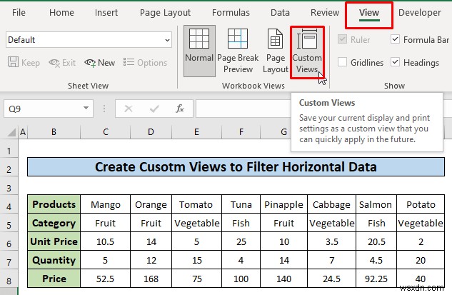 Cách lọc dữ liệu theo chiều ngang trong Excel (3 phương pháp)