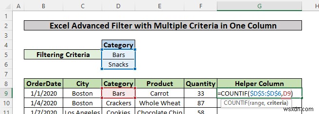 Áp dụng bộ lọc nâng cao dựa trên nhiều tiêu chí trong một cột trong Excel